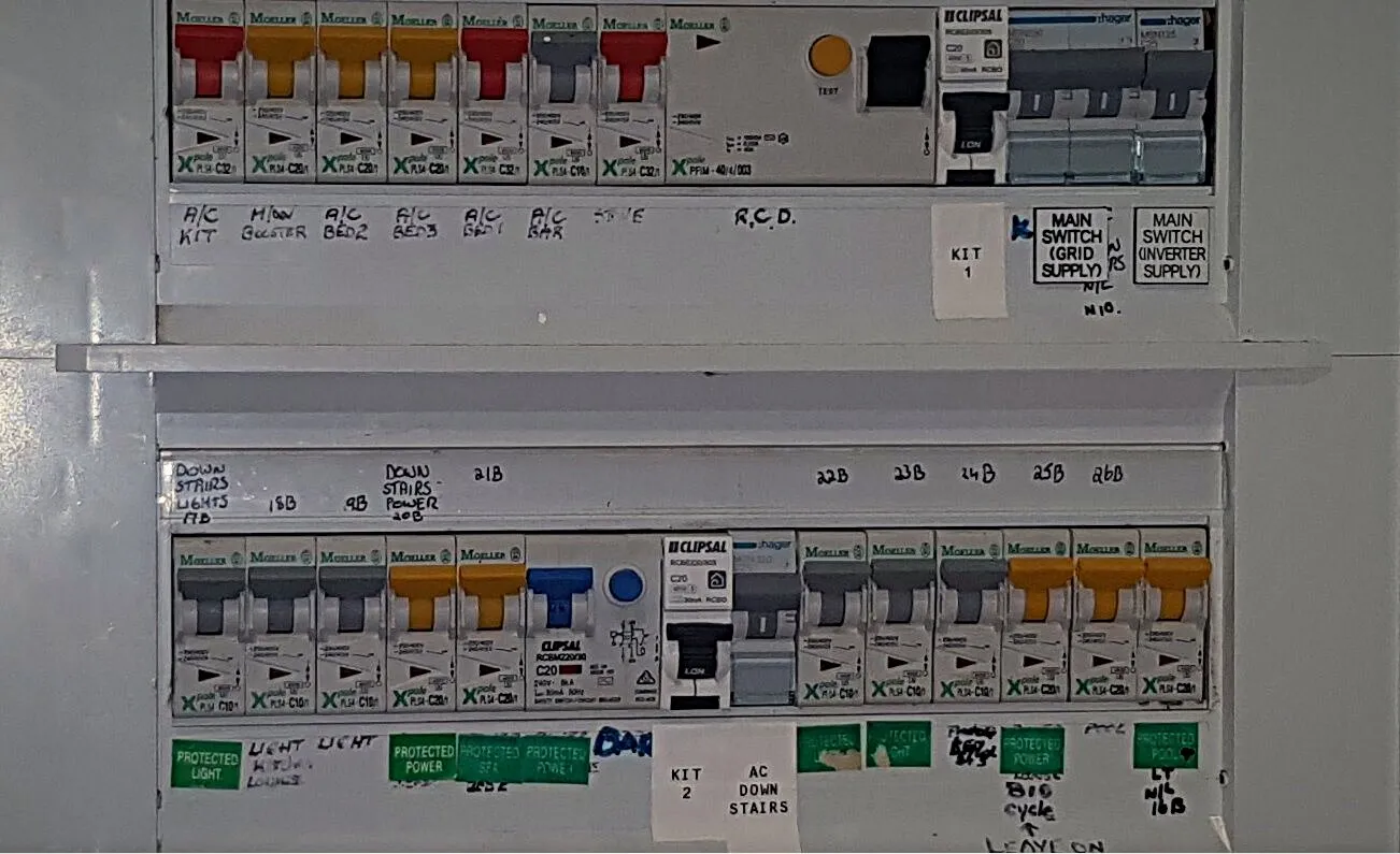 A neatly labelled distribution board after a BH Electrics upgrade