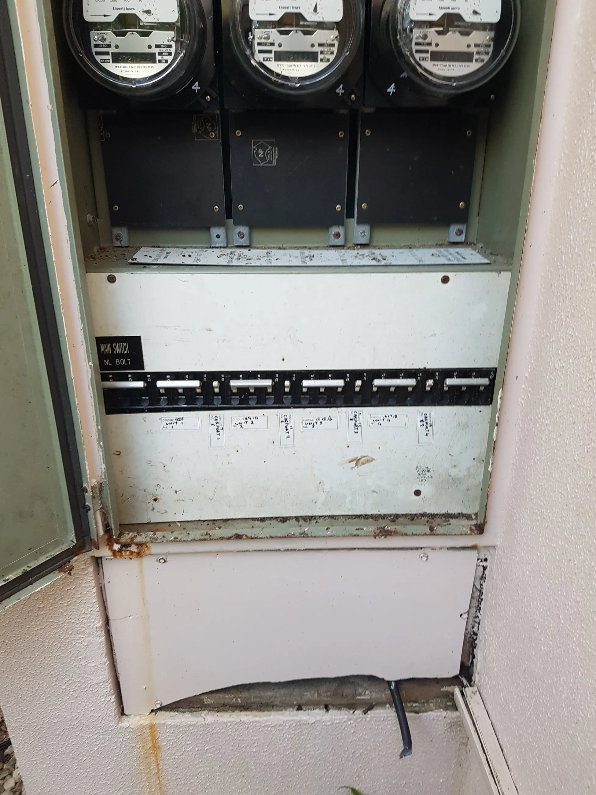 A snake curled inside a meter panel, found on a fault call